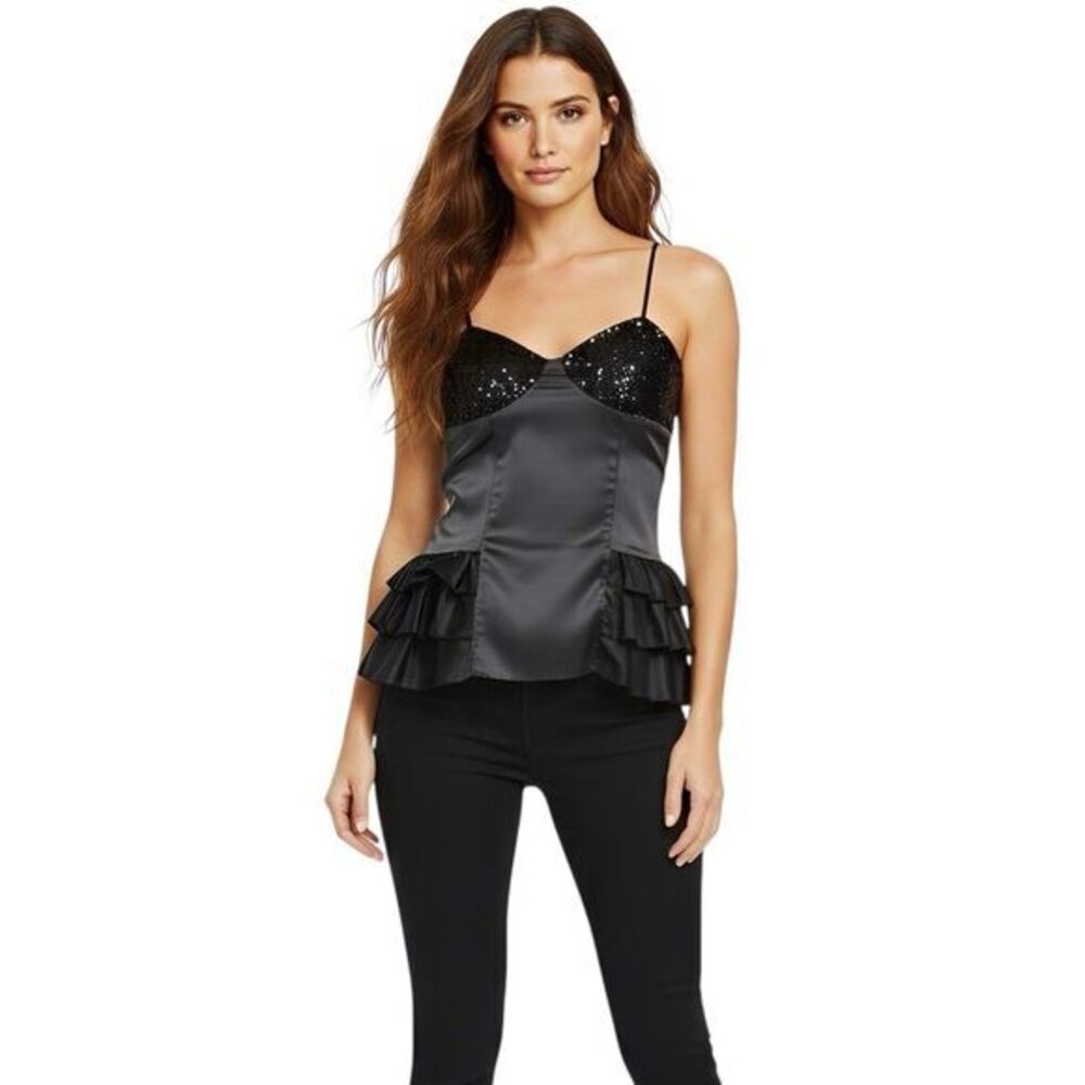 Betsey Johnson Womens Top XS Satin Corset-Style Sequin Gothic Edgy Renaissance